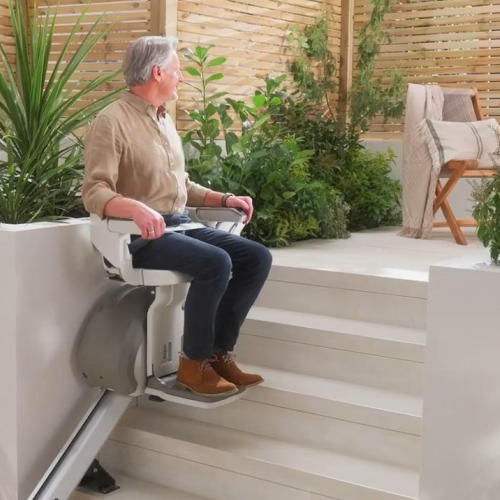 AccessBDD HomeGlide Outdoor · folded from ElectroEase Stair Lifts