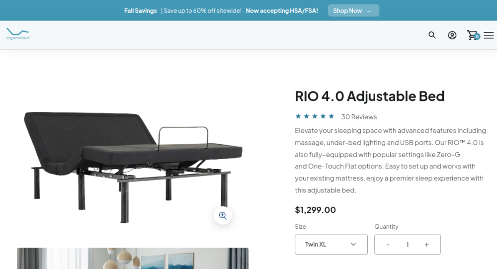 Ergomotion RIO 4.0 electric adjustable hospital bed from ElectroEASE